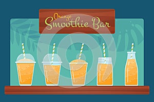 Orange raw fruit smoothie cocktail vector set