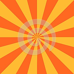 Orange rays background in retro style. Bright design. Vector illustration. stock image.