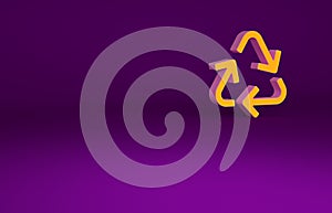 Orange Recycle symbol icon isolated on purple background. Circular arrow icon. Environment recyclable go green