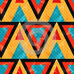Orange red and blue polygons. seamless pattern. vector illustration