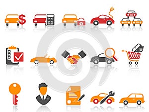 Orange red color series car dealer icons set