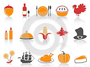 Orange and red color series thanksgiving icons set