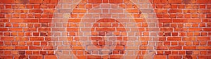 Orange red damaged rustic brick wall brickwork stonework masonry texture background banner panorama