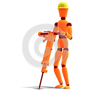 Orange / red manikin as a worker with jackhammer