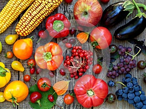 Orange, red, purple fruits and vegetables