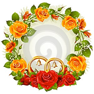 Orange and red rose circle frame