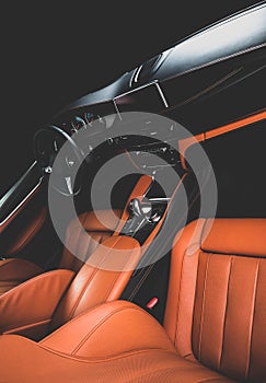 Orange red sand leather luxury car inside Interior