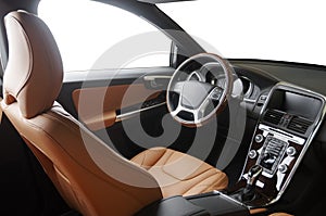 Orange red sand leather luxury car inside Interior