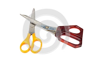 orange and red scissors. dirty. isolated on white background
