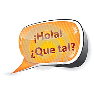 Orange and red speech bubble, designed for Spanish speakers