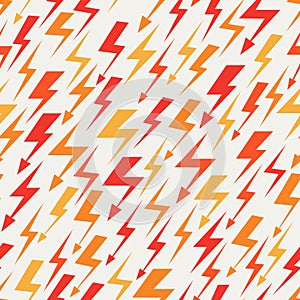 Orange, red and yellow lightnings seamless pattern