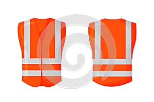 Orange reflective safety vest for people isolated vector front and back for promotion on the white background