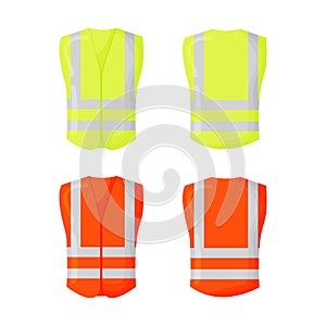 Orange reflective safety vest for people isolated vector front and back for promotion on the white background