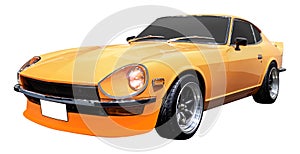 Orange retro car with white license plate isolated on white background with clipping path