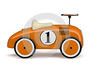 Orange retro toy car number one isolated on white background