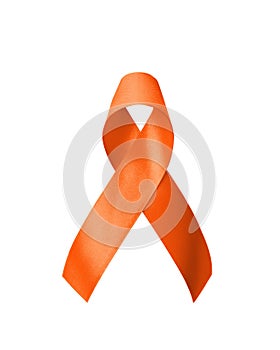 Orange ribbon isolated on white background (clipping path) awareness on leukemia, kidney cancer, multiple sclerosis