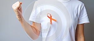 Orange Ribbon for Leukemia, Kidney cancer day, world Multiple Sclerosis, CRPS, Self Injury Awareness month. Healthcare and word