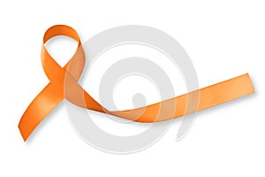 Orange ribbon for leukemia, kidney cancer, multiple sclerosis RSD awareness isolated on white background; Satin fabric color