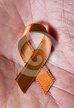 Orange ribbon on the palm