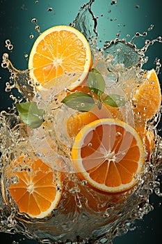 orange ripe with flying splash