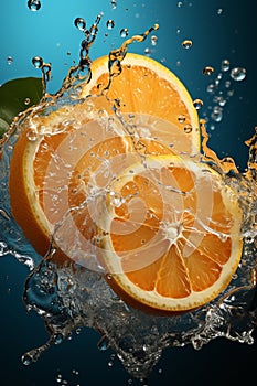 orange ripe with flying splash