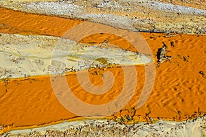 Orange river of poison from a gold mine - pollution - liquid residues discharged into a lake in Romania, Geamana