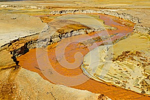 Orange river of poison from a gold mine - pollution - liquid residues discharged into a lake in Romania, Geamana
