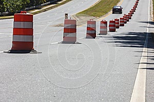 Orange Road Construction Barrels Block Lane On Metro Atlanta Road