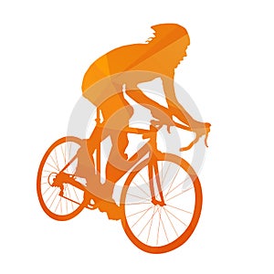 Orange road cyclist, geometric vector silhouette