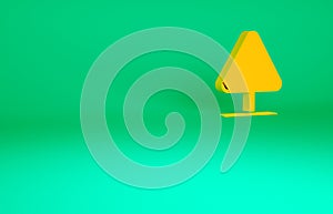 Orange Road sign avalanches icon isolated on green background. Snowslide or snowslip rapid flow of snow down a sloping