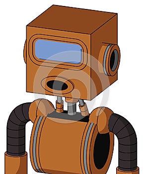 Orange Robot With Box Head And Round Mouth And Large Blue Visor Eye