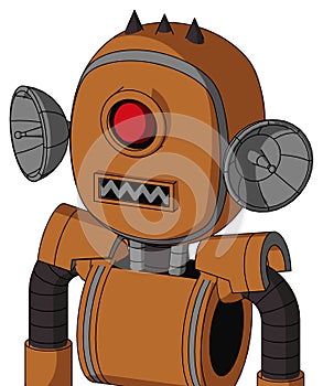 Orange Robot With Bubble Head And Square Mouth And Cyclops Eye And Three Dark Spikes