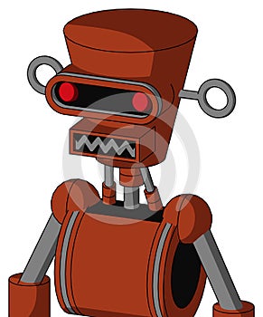 Orange Robot With Cylinder-Conic Head And Square Mouth And Visor Eye