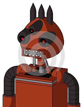 Orange Robot With Rounded Head And Square Mouth And Three-Eyed And Three Dark Spikes