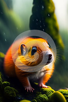 An orange rodent in the rain - Ai Generated Image.