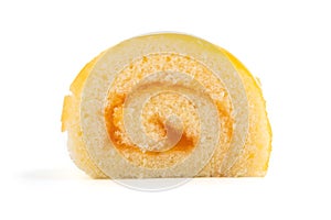 Orange roll cake on white background