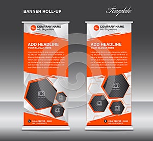 Orange Roll up banner template vector, roll up stand, banner