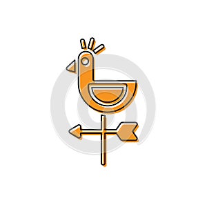 Orange Rooster weather vane icon isolated on white background. Weathercock sign. Windvane rooster. Vector Illustration