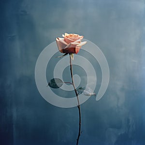 Orange Rose Against Bluegray Clouds: A Captivating Analog Photograph