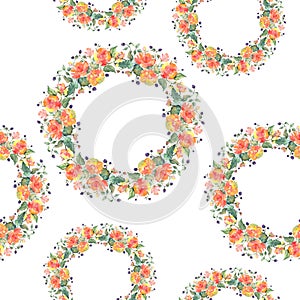 Orange rose bouquet floral botanical flowers. Watercolor background illustration set. Seamless background pattern.