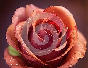 Orange rose flower with rain drops macro close-up