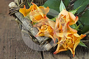 Orange roses in a basket