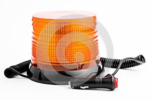 Orange rotating with wire lighthouse on white background