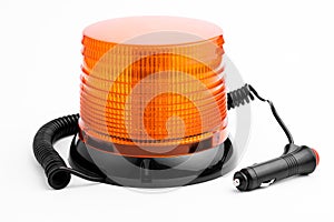 Orange rotating with wire lighthouse on white background