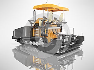 Orange rubber tracked paver for laying roads 3D render on gray background with shadow