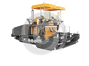 Orange rubber tracked paver for laying roads 3D render on white background no shadow