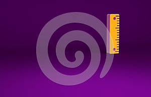 Orange Ruler icon isolated on purple background. Straightedge symbol. Minimalism concept. 3d illustration 3D render