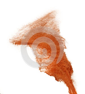 Orange Sand Storm desert with wind blow spin swirl around. Brick orange sand tornado storm with high wind. Fine Sand circle around