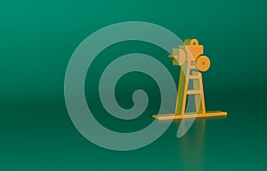 Orange Satellite dish icon isolated on green background. Radio antenna, astronomy and space research. Minimalism concept