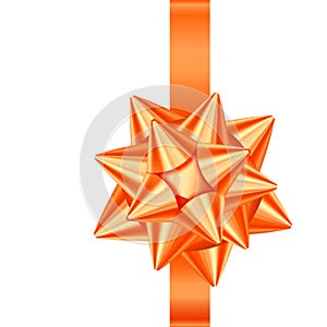 Orange satin gift ribbon and bow isolated on white background.